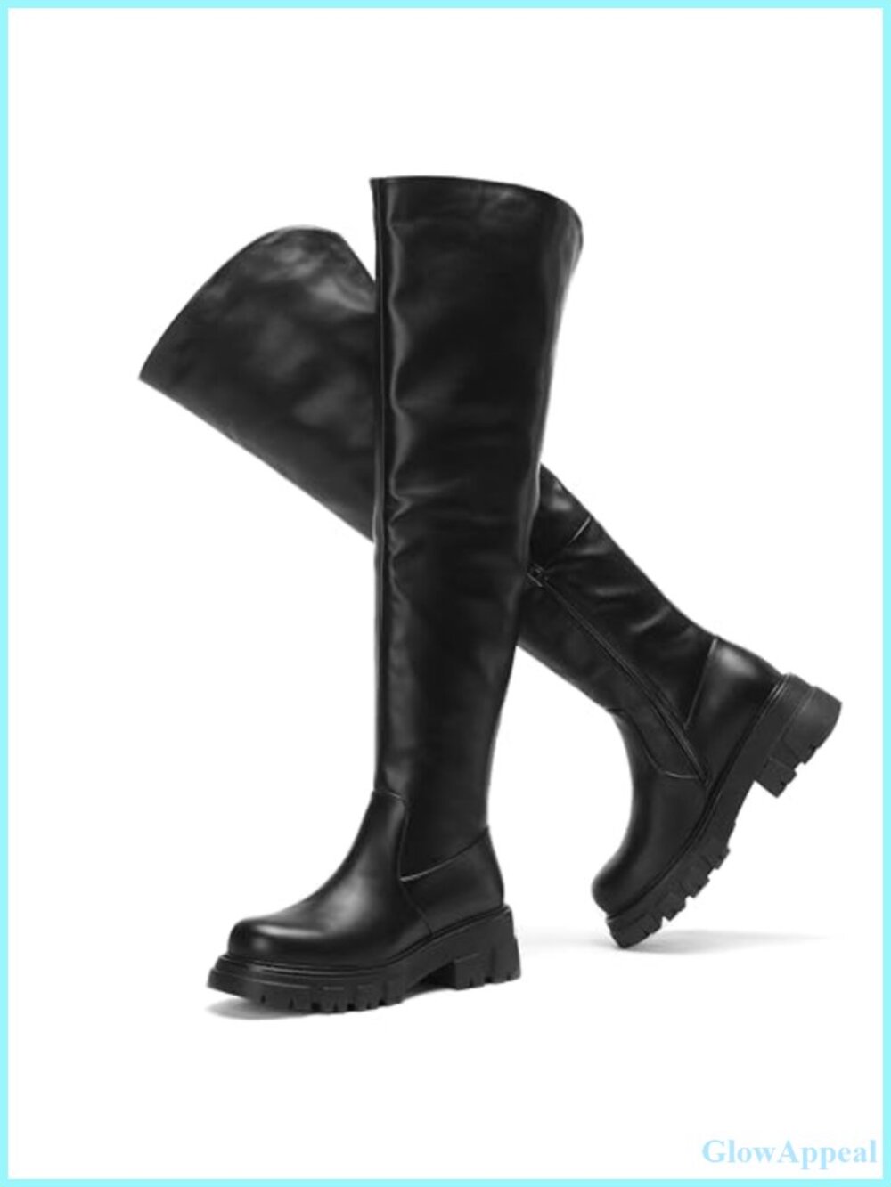PU Leather Over The Knee Thigh High Boots Platform Chunky Lug Sole